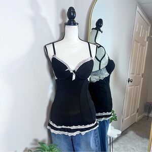 Black Y2K Lace Trim Lingerie Camisole Top